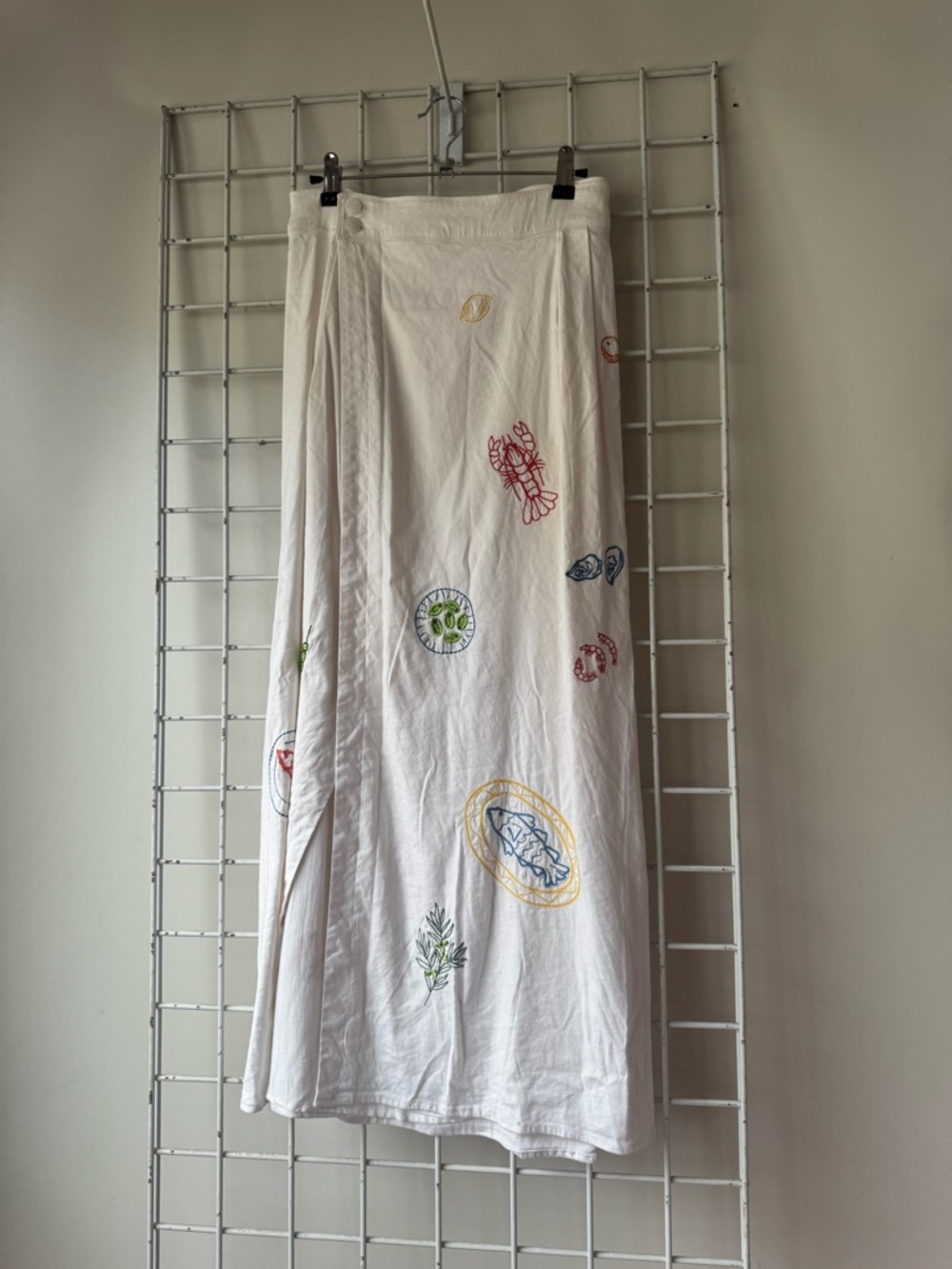 Maeve White Embroidered Midi Front Slit Olive Wrap Skirt Anthropologie #0030 - Picture 4 of 6